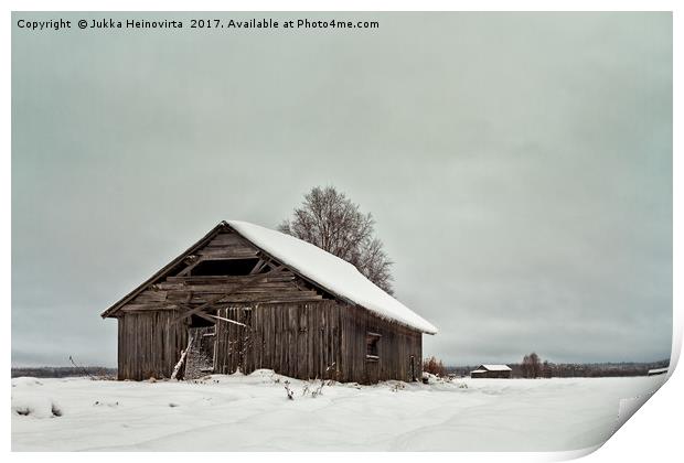 Barns On The Snowy Fields Print by Jukka Heinovirta