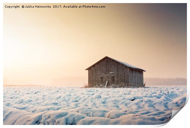 Sunrise And Mist Over The Snowy Fields Print by Jukka Heinovirta