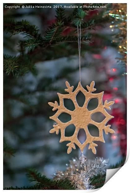 Snowflake On A Christmas Tree Print by Jukka Heinovirta