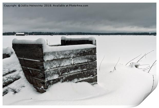 Frozen Crates Covered With Snow Print by Jukka Heinovirta