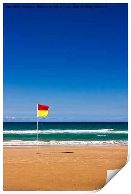 Lonely Life Saver Flag On Australian Beach Print by Jukka Heinovirta