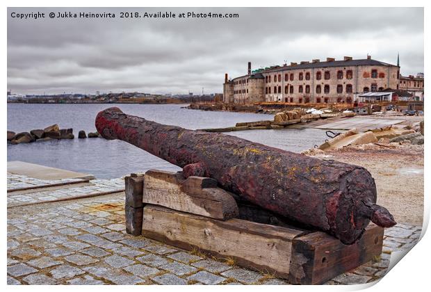 Old Cannon At The Port Print by Jukka Heinovirta