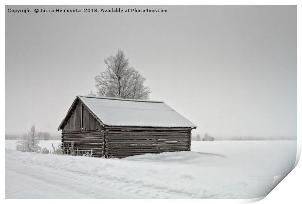 Snow Covered Barn House By The Road Print by Jukka Heinovirta