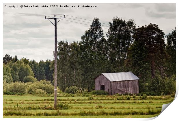 Old Barn By The Power Lines Print by Jukka Heinovirta