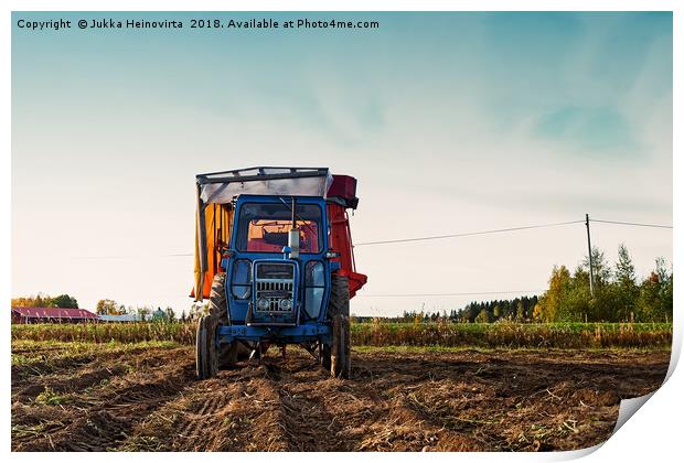 Old Tractor On The Autumn Fields Print by Jukka Heinovirta