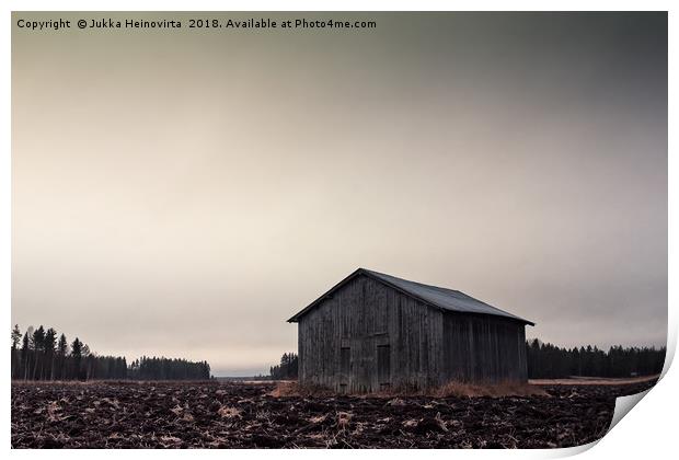 Barn House Under The Dark Autumn Skies Print by Jukka Heinovirta
