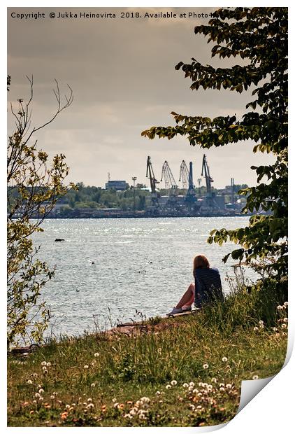 Girl By The Harbour Print by Jukka Heinovirta