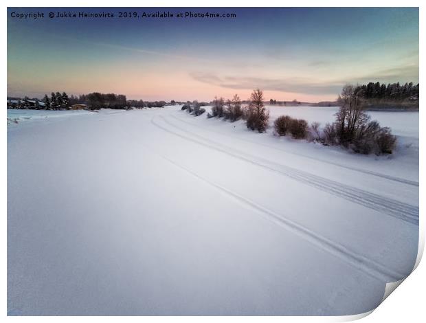 Icy River In The Sunset Print by Jukka Heinovirta