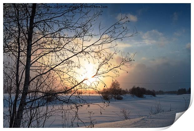 Winter Sunset By The River Print by Jukka Heinovirta