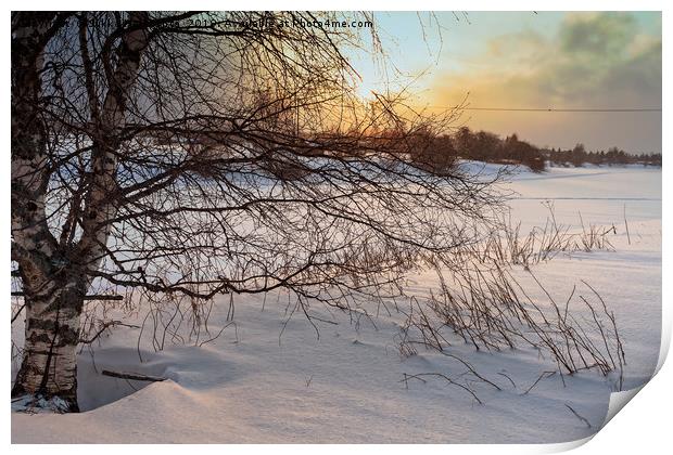Dramatic Sunset Over The Icy River Print by Jukka Heinovirta