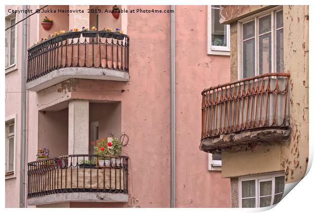 Balconies With Flowers Print by Jukka Heinovirta