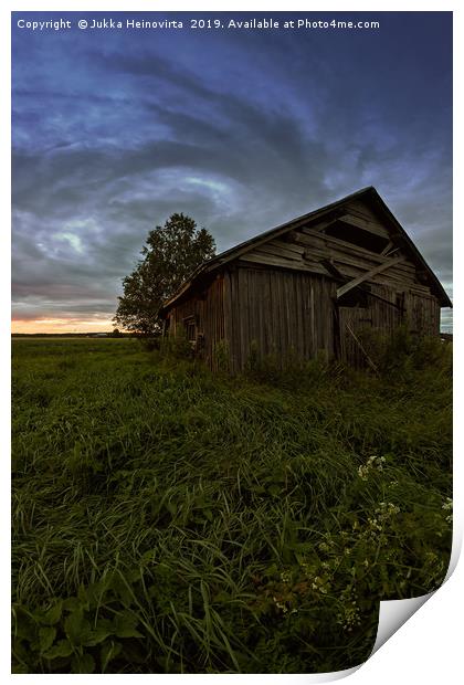 Round Clouds Over An Old Barn House Print by Jukka Heinovirta