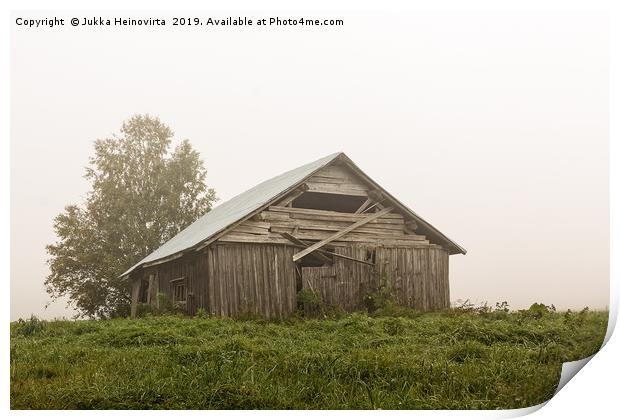 Old Barn House On a Foggy Summer Morning Print by Jukka Heinovirta