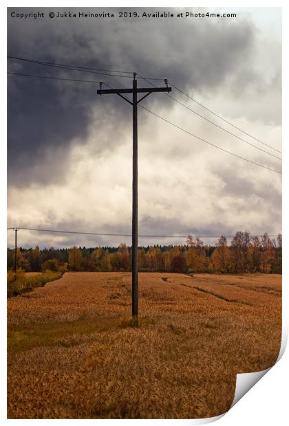 Telephone Pole Under The Heavy Clouds Print by Jukka Heinovirta