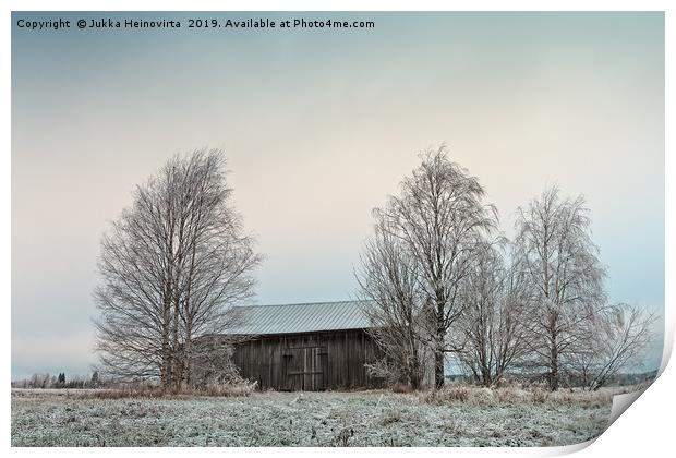 Old Wooden Barn Surrounded By Trees Print by Jukka Heinovirta