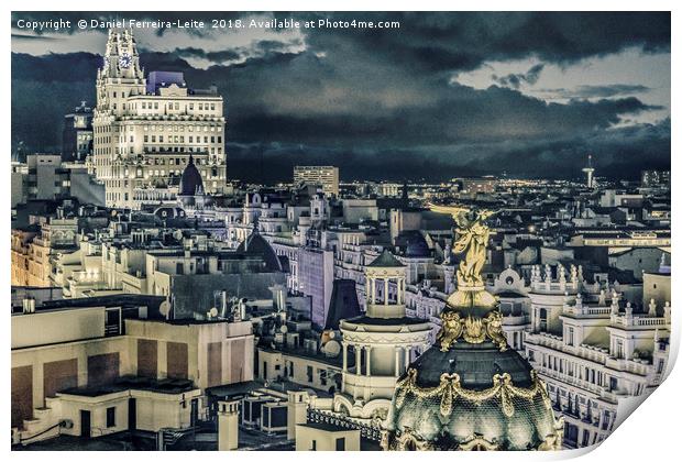 Madrid Cityscape Night Scene Aerial View  Print by Daniel Ferreira-Leite
