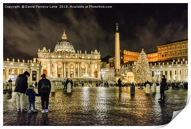 Saint Peters Basilica Night Scene, Rome, Italy Print by Daniel Ferreira-Leite