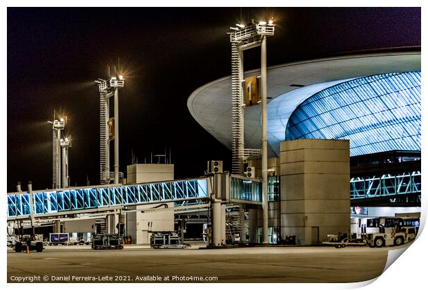 Montevideo Airport Facade Night Scene Print by Daniel Ferreira-Leite