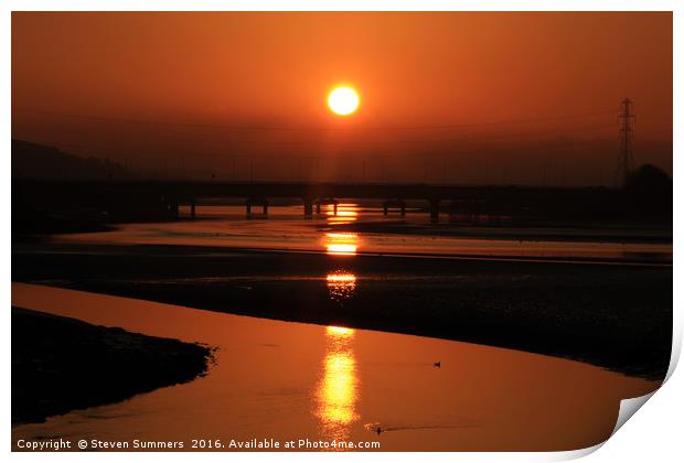 Loughor Estuary Sunset, South Wales Print by Steven Summers