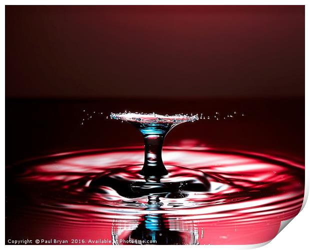 Blue Splash on Red Water Print by Paul Bryan