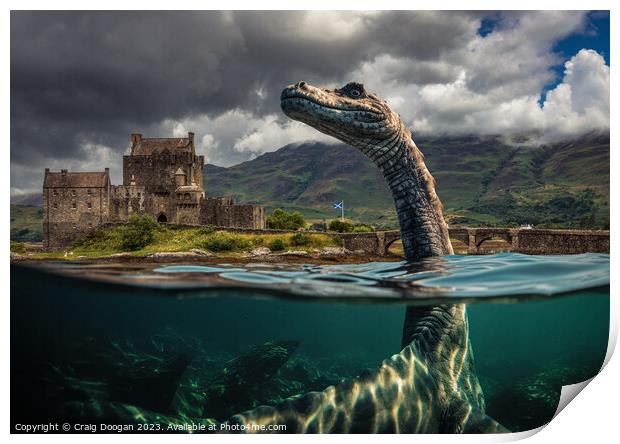 The Loch Ness Monster visits Eilean Donan Castle Print by Craig Doogan