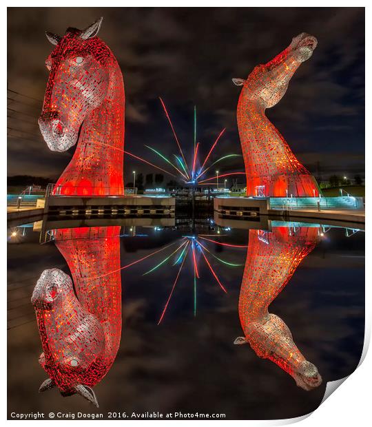 Firework Kelpies Print by Craig Doogan