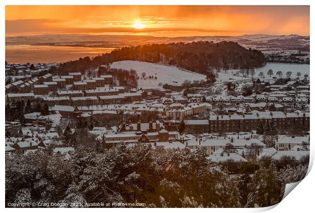 Snowy Dundee Sunset Print by Craig Doogan