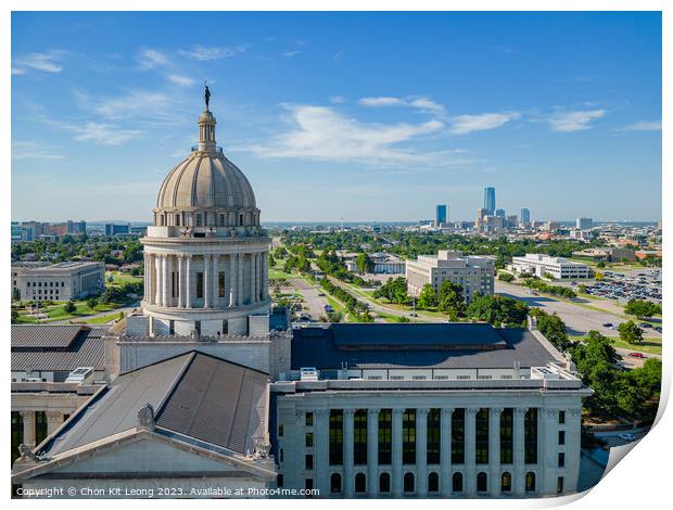 Aerial view of the Oklahoma State Capitol and downtown cityscape Print by Chon Kit Leong