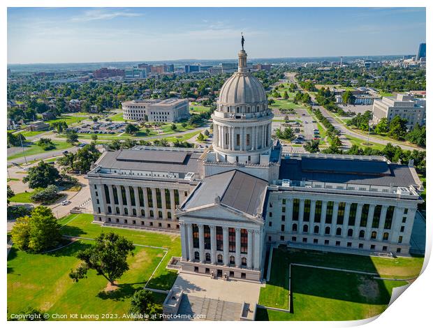 Aerial view of the Oklahoma State Capitol and downtown cityscape Print by Chon Kit Leong