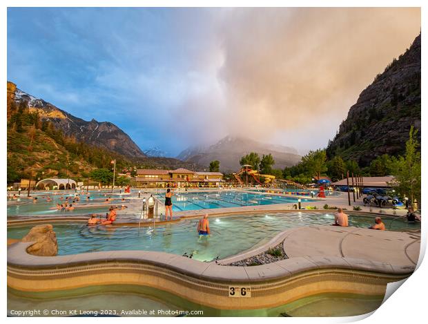 Sunset view of Ouray Hot Springs Pool and Fitness Center of Oura Print by Chon Kit Leong