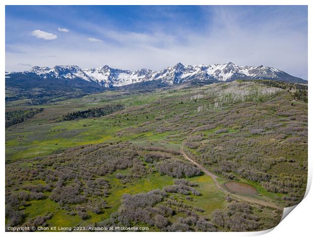 Sunny aerial view of the landscape of Mt Sneffels Print by Chon Kit Leong