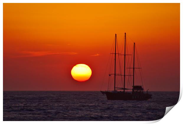 Masts in an Oia Sunset Print by Jeremy Hayden