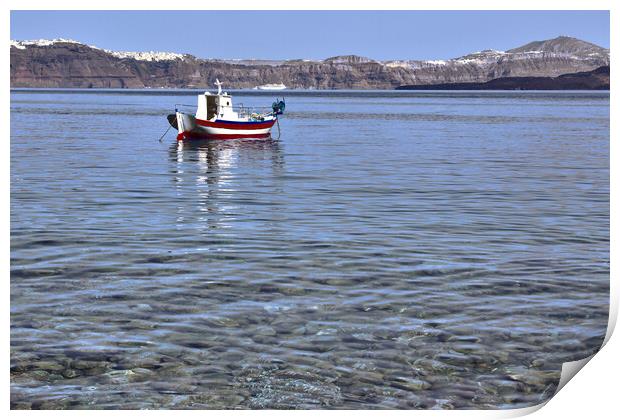 Boat at Thirasia Santorini Print by Jeremy Hayden