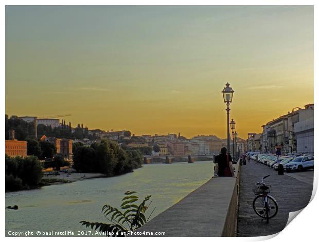 sunset at the river Arno Print by paul ratcliffe