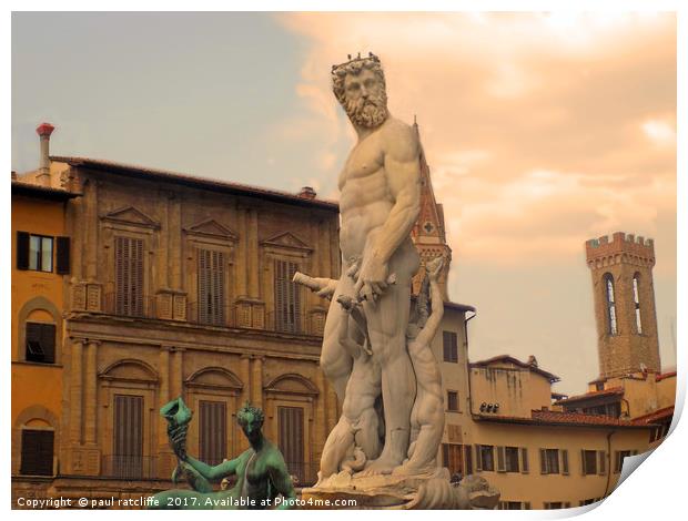 neptunes statue firenze italy Print by paul ratcliffe