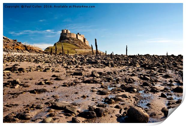 Lindisfarne Castle at low tide. Print by Paul Cullen