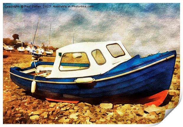 Blue and Red Boat Watercolour effect. Print by Paul Cullen