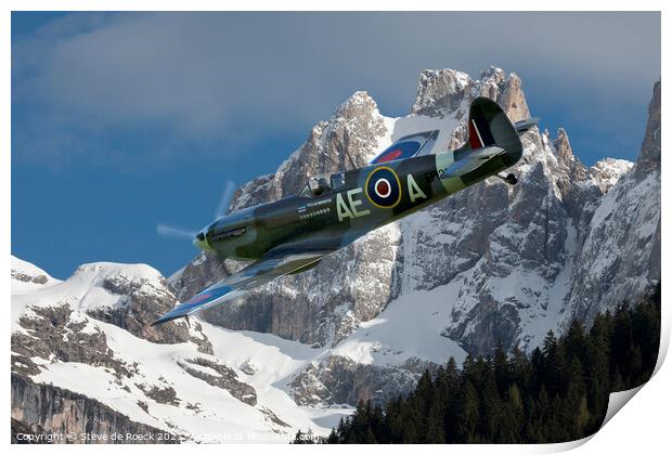Spitfire LFVb Amongst The Mountain Peaks Print by Steve de Roeck