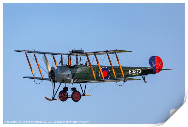 Avro 504K low flypast Print by Steve de Roeck