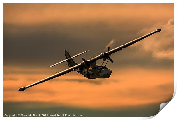 Catalina Flying Boat At Sunset Print by Steve de Roeck