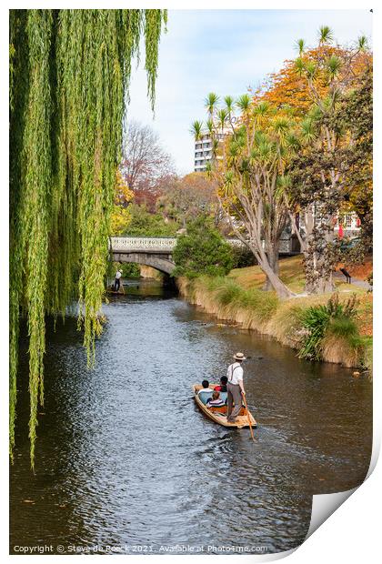 Punting On The River, Christchurch Print by Steve de Roeck