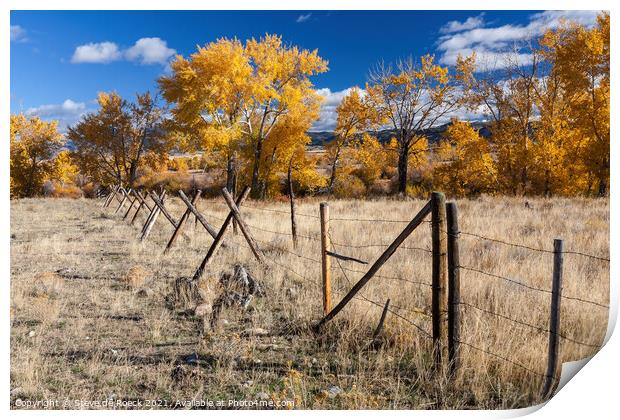Yellow Trees and Montana Fences Print by Steve de Roeck