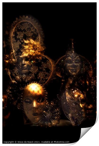 Ghostly Golden Masks Print by Steve de Roeck