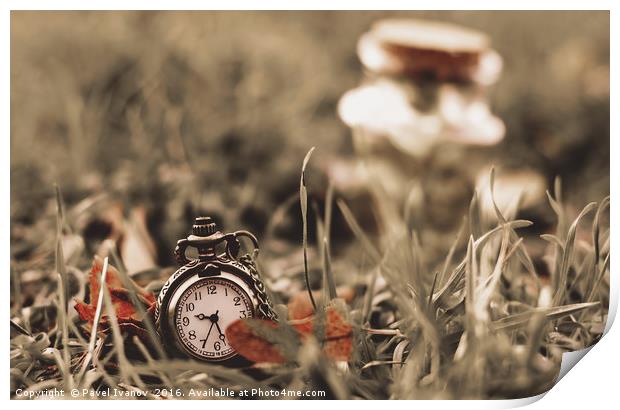 Vintage clock in the grass Print by Pavel Ivanov