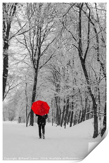 Walking in the snow Print by Pavel Ivanov