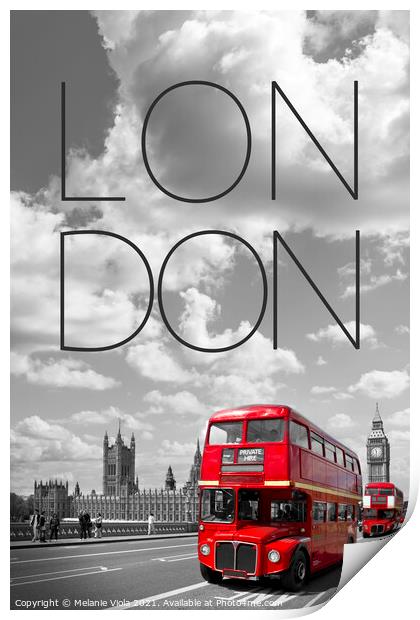 Red Buses in London | Text & Skyline Print by Melanie Viola