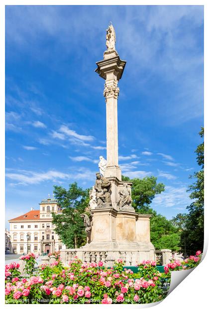 Hradčany Square with Tuscany Palace and St. Mary's Column Print by Melanie Viola