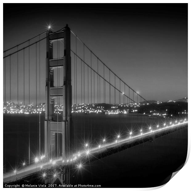 Evening Cityscape of Golden Gate Bridge Monochrome Print by Melanie Viola