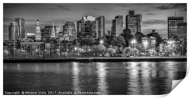 BOSTON Evening Skyline | Monochrome Panorama Print by Melanie Viola