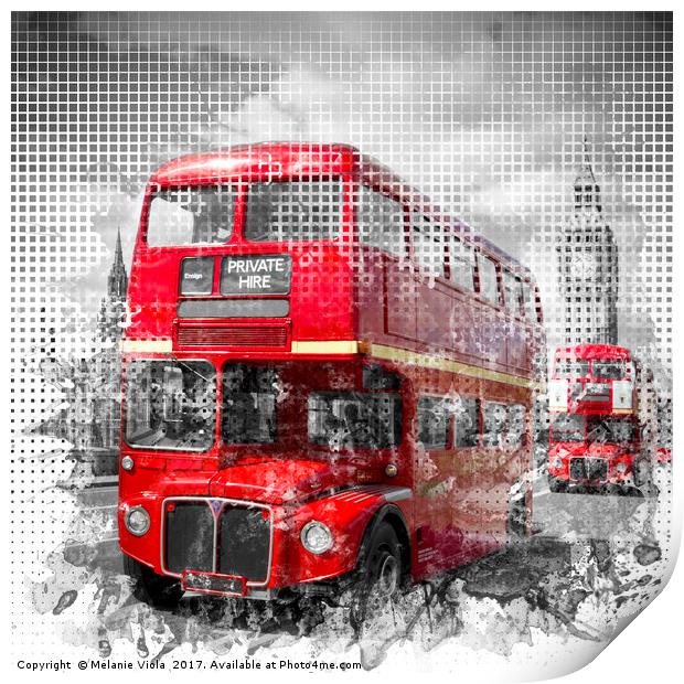 Graphic Art LONDON WESTMINSTER Red Buses Print by Melanie Viola